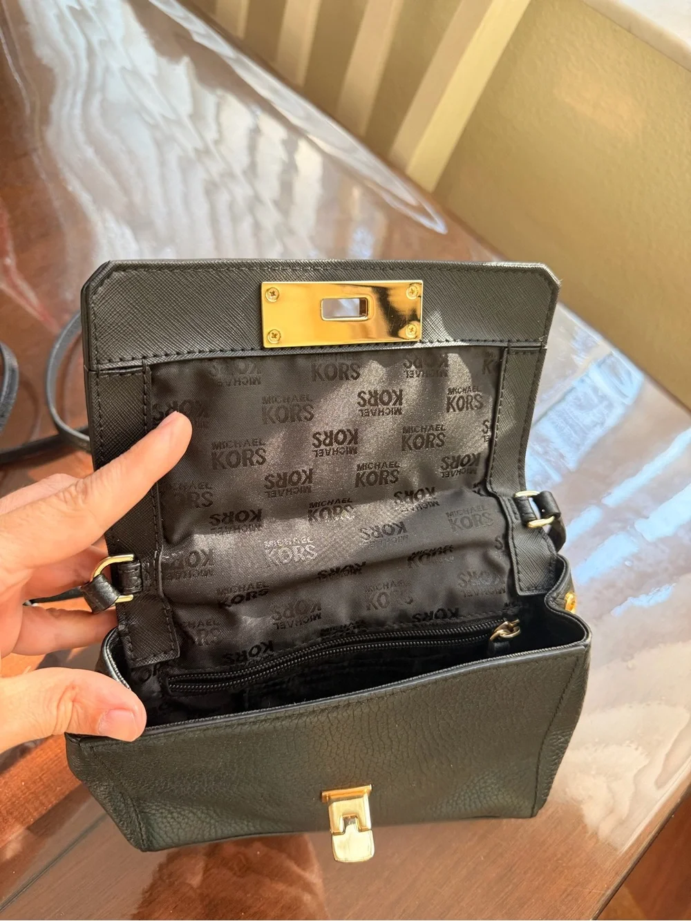 Michael Kors Black Pebbled Leather Crossbody with Gold Hardware